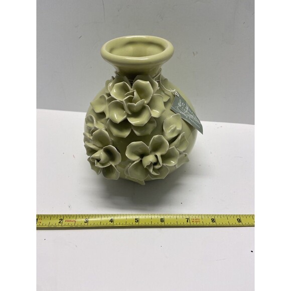 Seasons of Cannon Falls Vase Flora and Fauna Celedon Green Rose Raised Vase 5 in - Picture 7 of 8